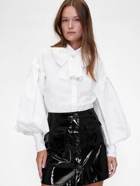 NWT GAP Studio Poplin Bow Neck white Shirt XXS
